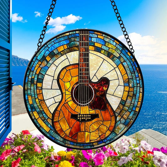 Guitar Faux Stained Glass Suncatcher