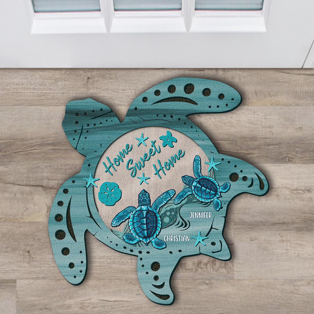 Turtle Awesome Couple - Personalized Turtle Shaped Doormat