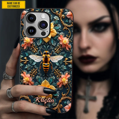 Personalized Bee & Floral Art Phone Case