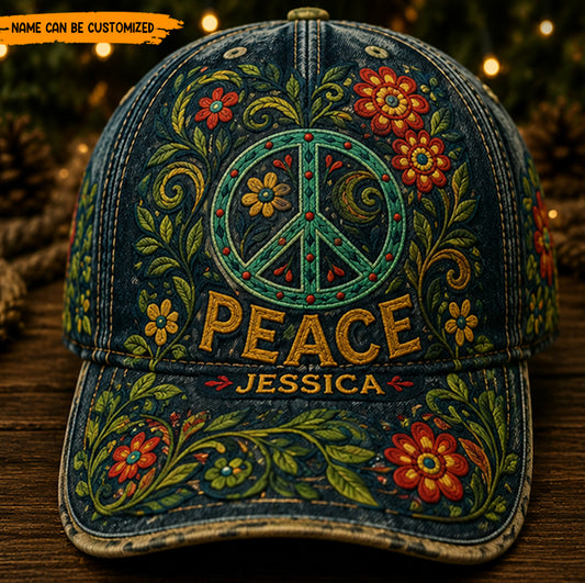 Peace, Love & Wildflowers - Personalized Hippie Classic Cap