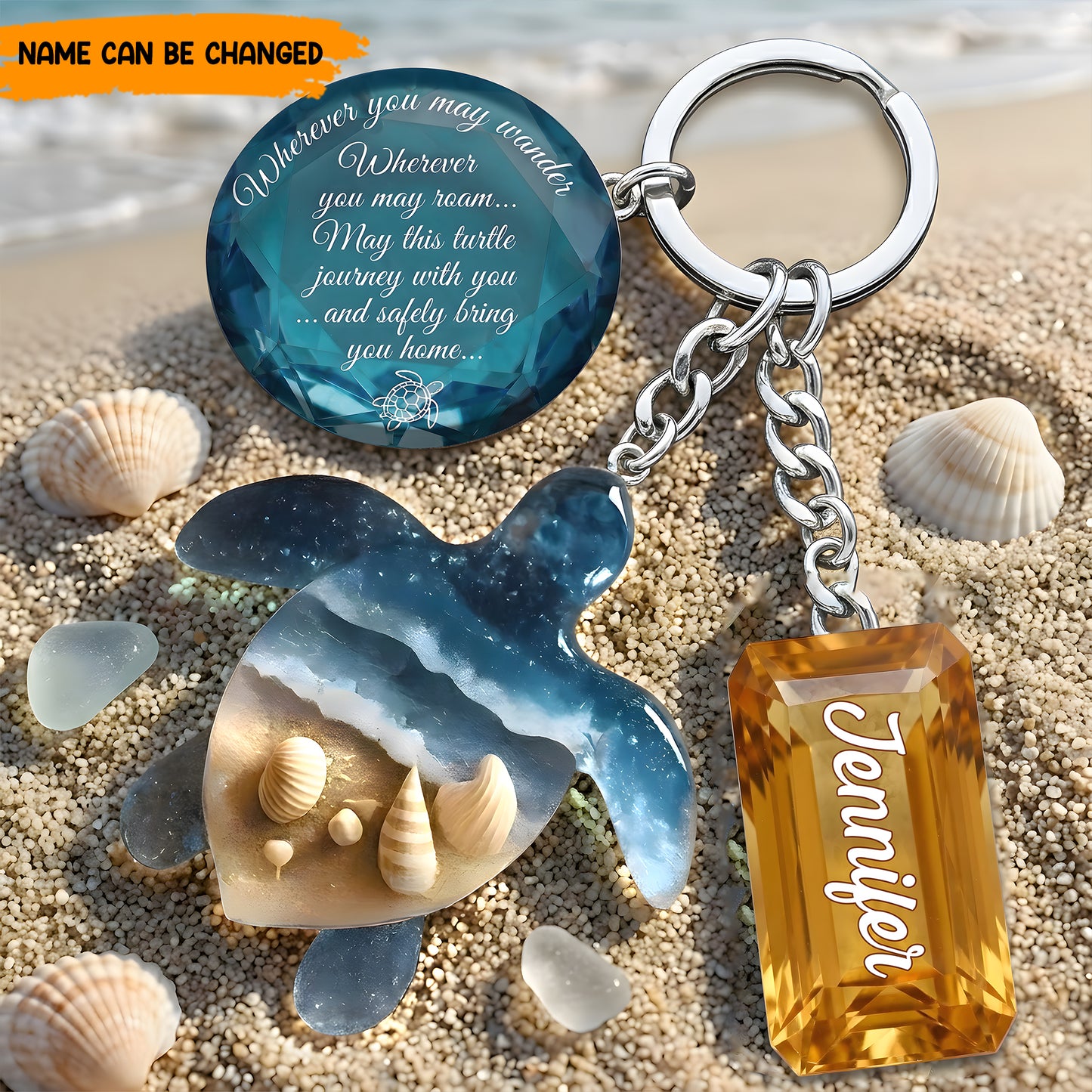 Peaceful Vibes - Personalized Turtle Keychain