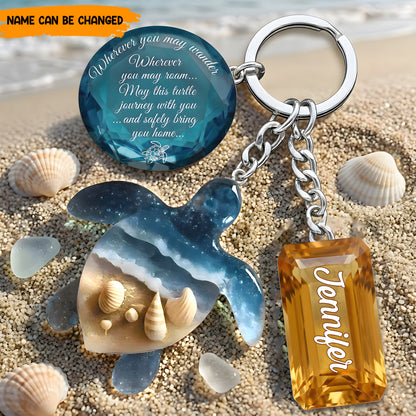 Peaceful Vibes - Personalized Turtle Keychain