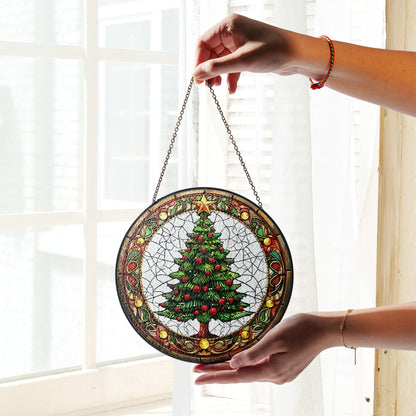 Christmas Tree & Candle Stained Glass Suncatcher