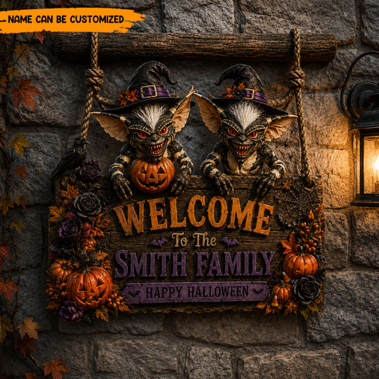 Personalized Halloween Family Welcome Wooden Sign