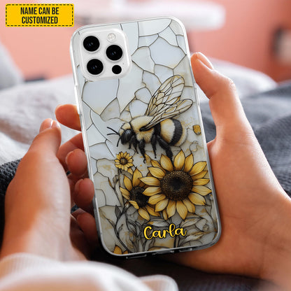Sunflower Bee Stained Glass - Personalized Phone Case