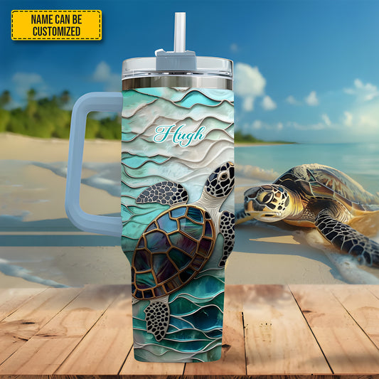 Ocean Turtle - Personalized Tumbler With Handle 40oz