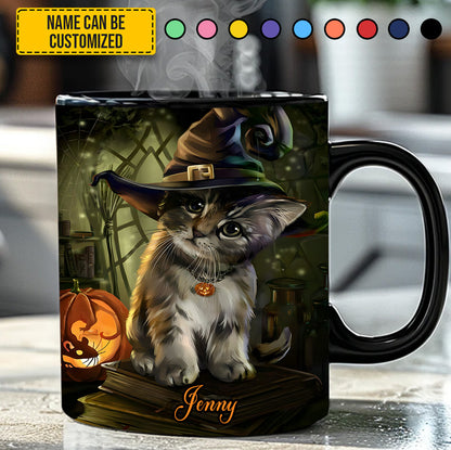 Personalized Halloween Witch Cat Black Mug