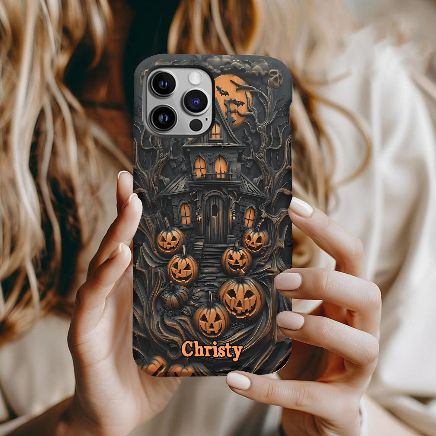 Personalized Haunted House & Pumpkins Halloween Phone Case