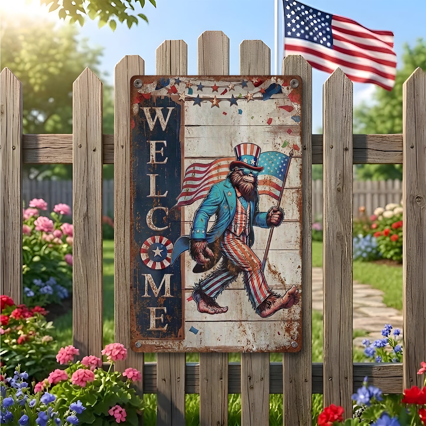 Bigfoot Patriotic USA Celebrating 250 Years of American Metal Sign