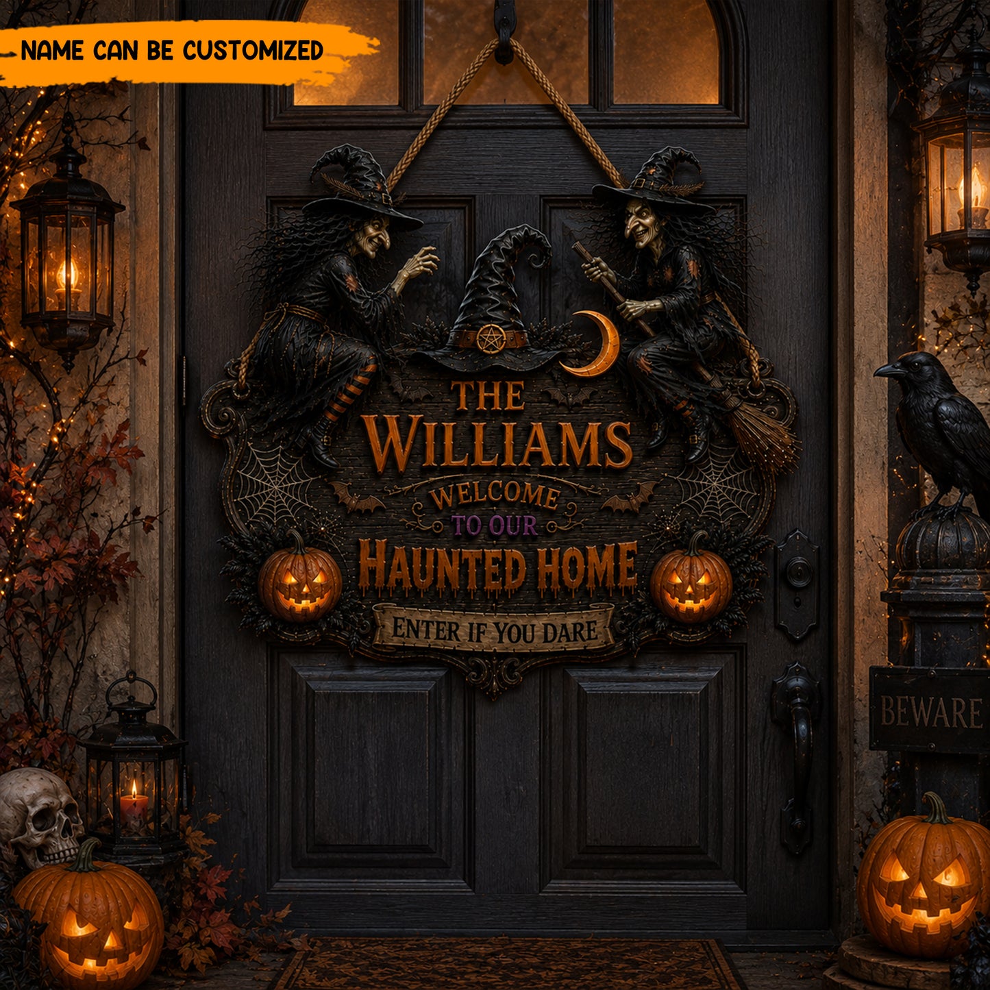 Personalized Witch Halloween Wooden Sign