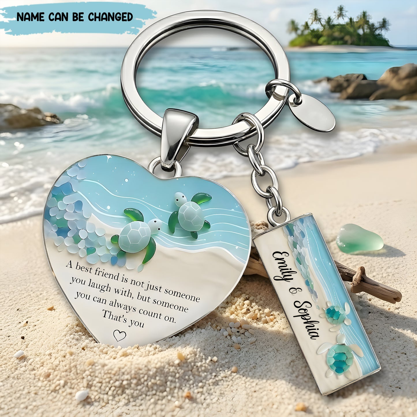 Personalized Best Friends Turtle Keychain Gift Set