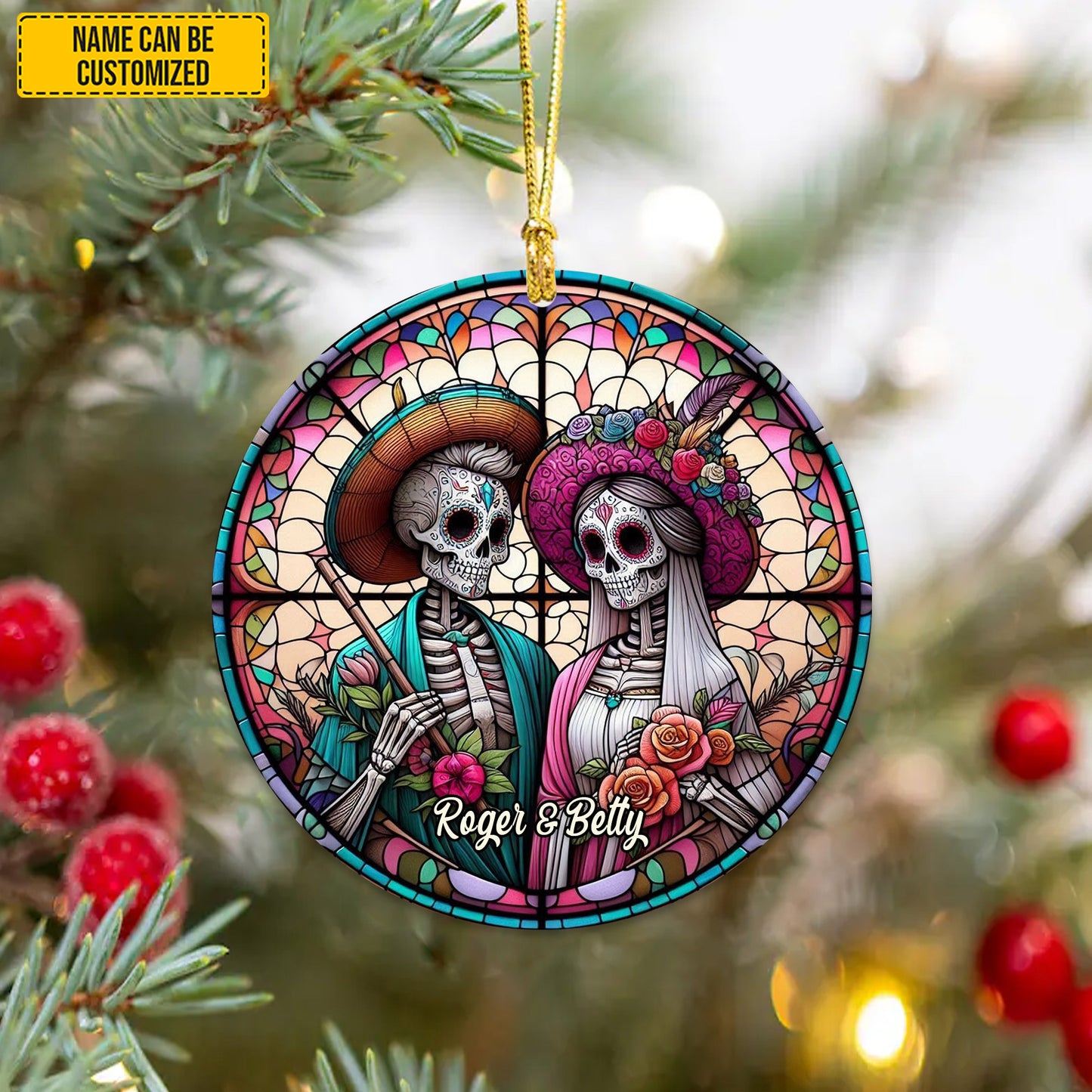 Personalized Gothic Couple Stained Glass Ornament