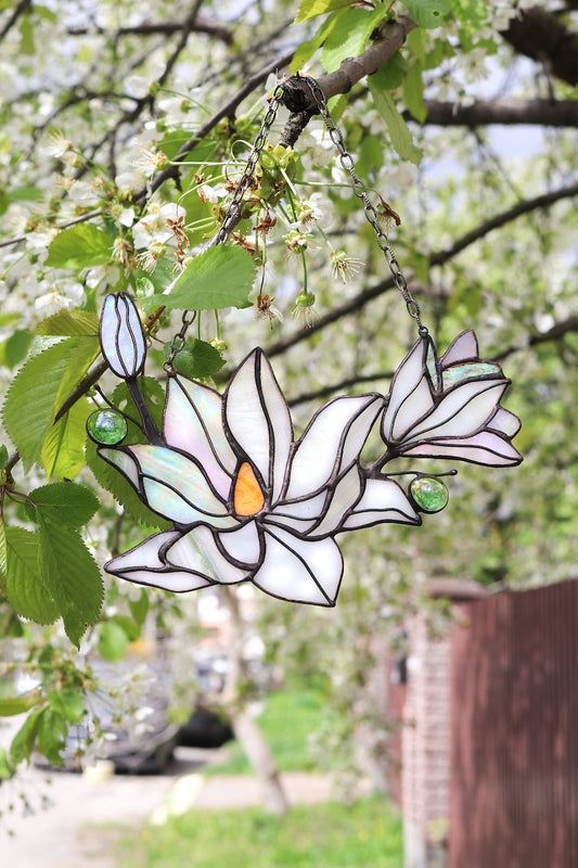 Magnolia White Flower Window Hanging Acrylic