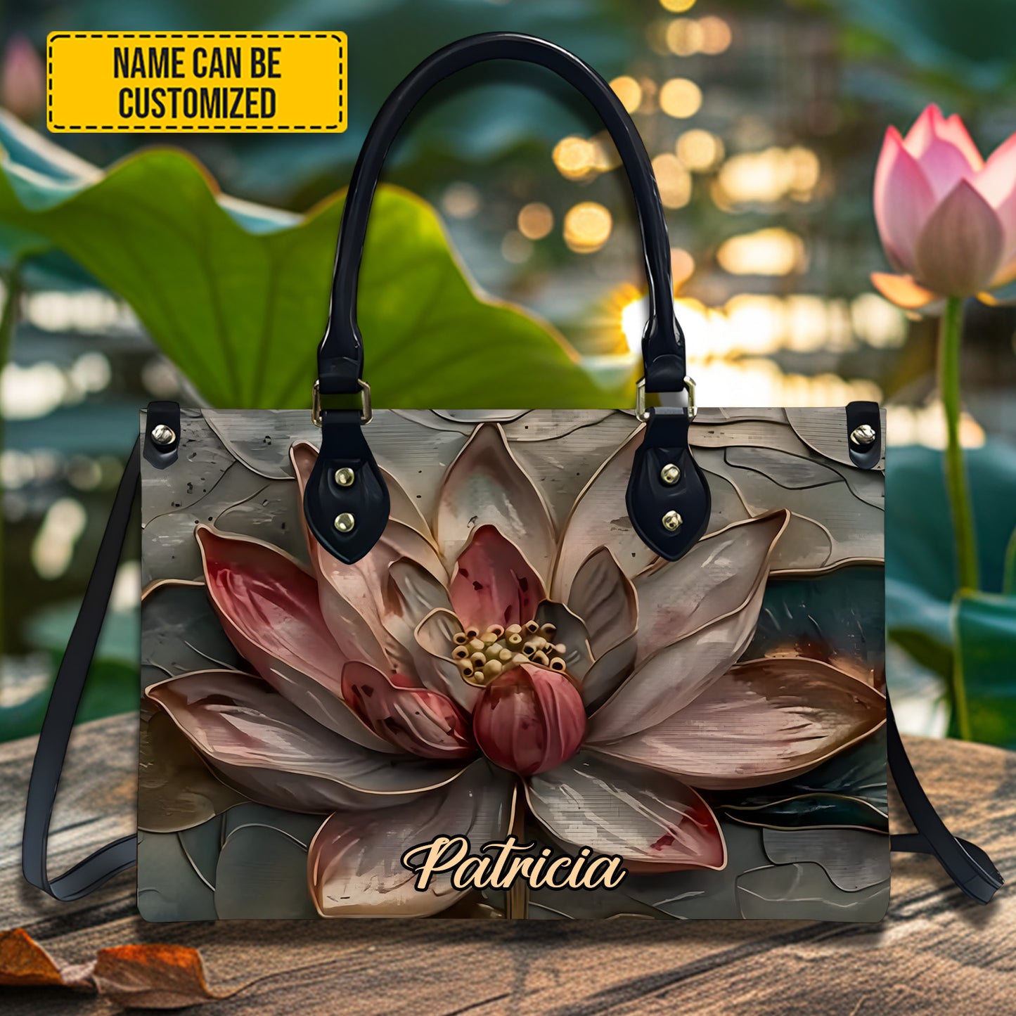 Personalized Lotus Flower Leather Handbag