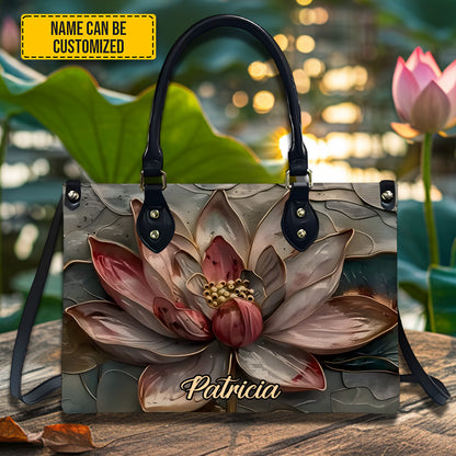 Personalized Lotus Flower Leather Handbag