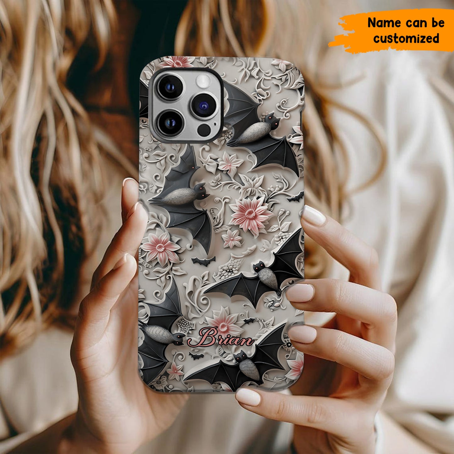 Midnight Garden – Personalized Bat & Floral Phone Case