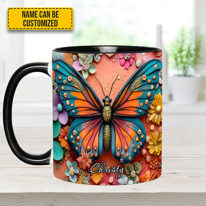 Colorful Butterfly - Personalized Butterfly Accent Mug