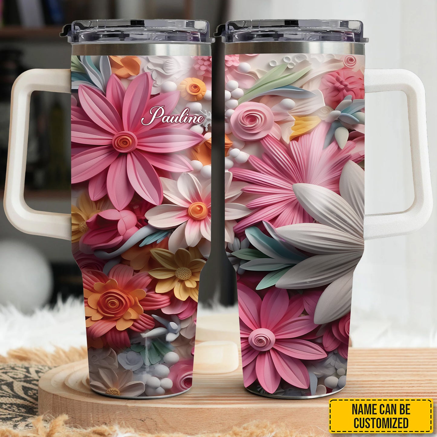 Colorful Flowers - Personalized Tumbler With Handle 40oz