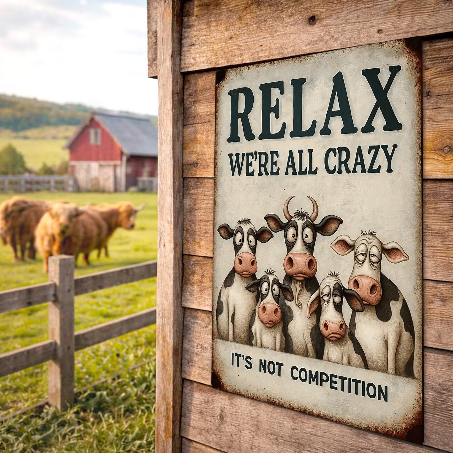 We're All Crazy - Cow Metal Sign
