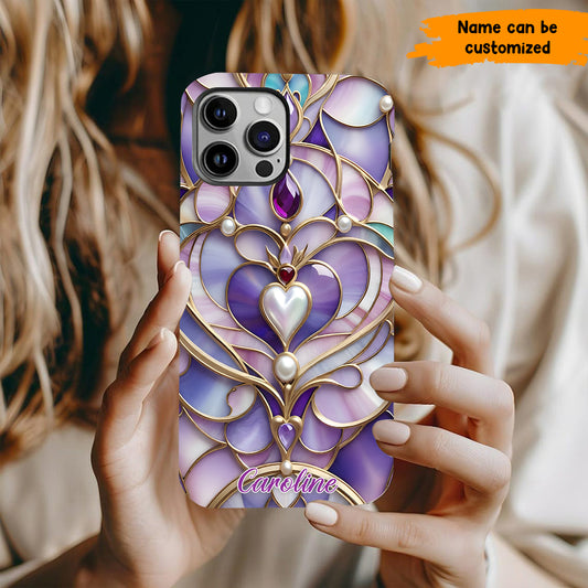 Personalized Royal Heart Stained Glass Phone Case