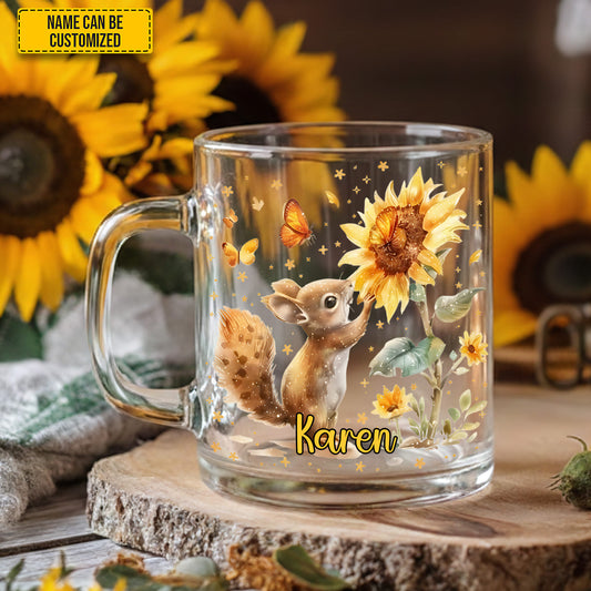Personalized Sunflower Squirrel Glass Mug