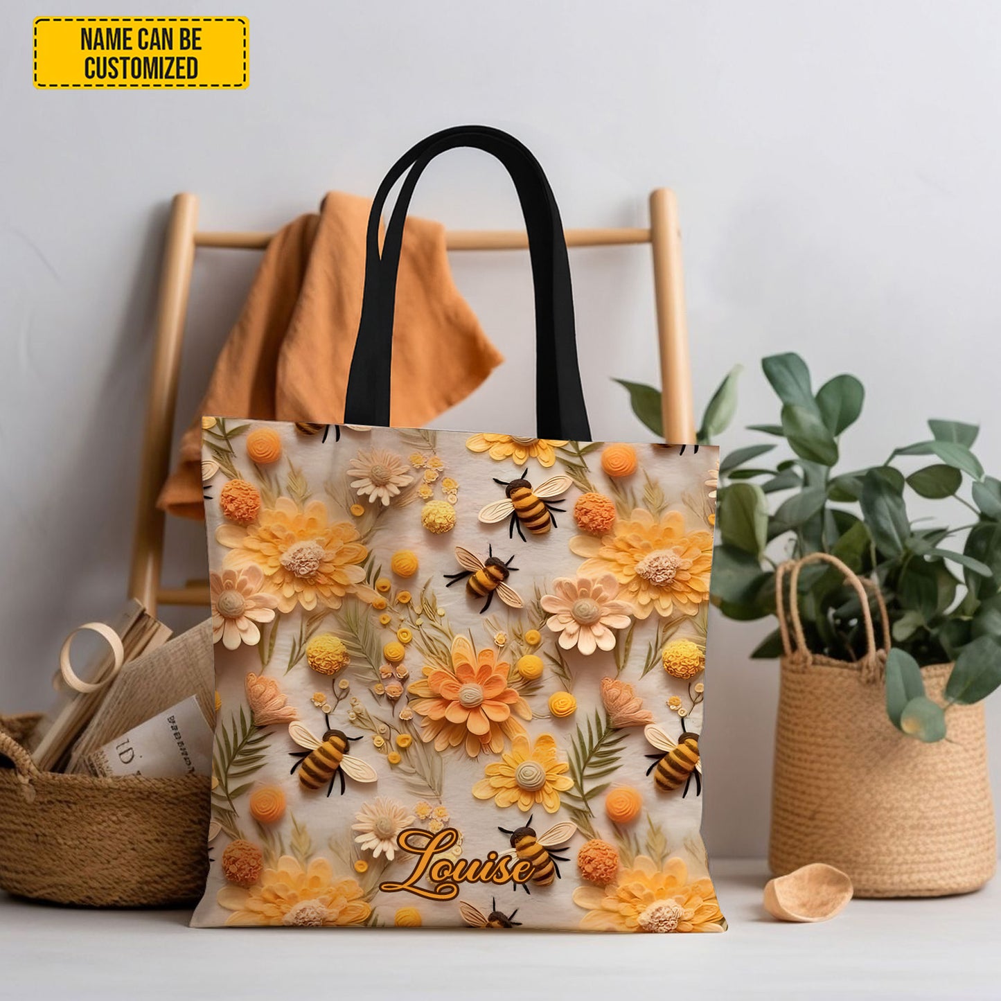 Bee & Floral - Personalized Tote Bag