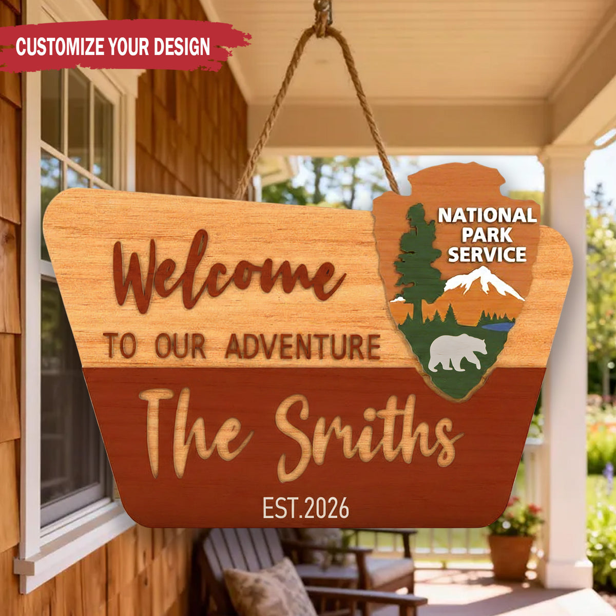 Personalized Welcome to Our Adventure Cabin Wood Sign