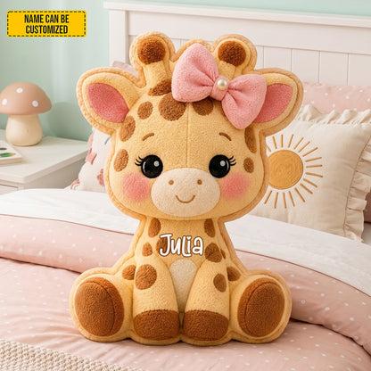 Personalized Cute Giraffe With Bow Pillow