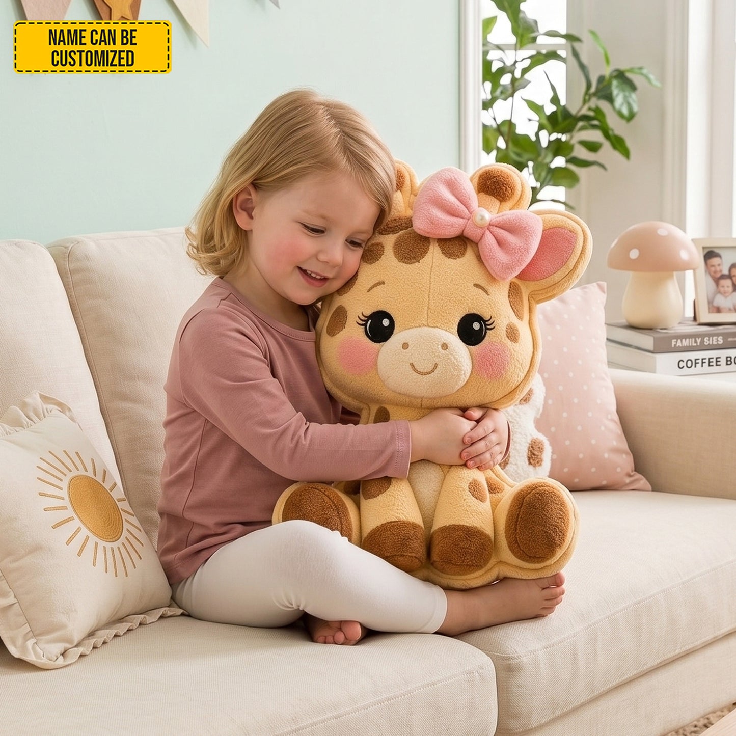 Personalized Cute Giraffe With Bow Pillow