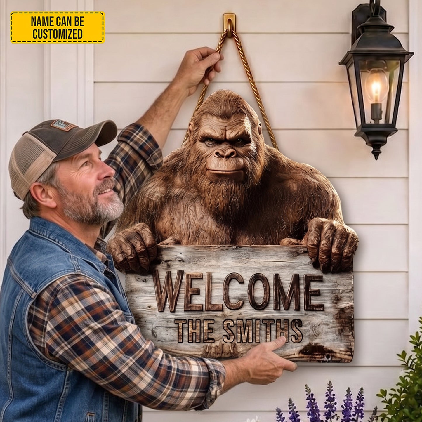 Bigfoot Welcome Rustic Shaped Wood Sign - Personalized Gift For Outdoor Lovers