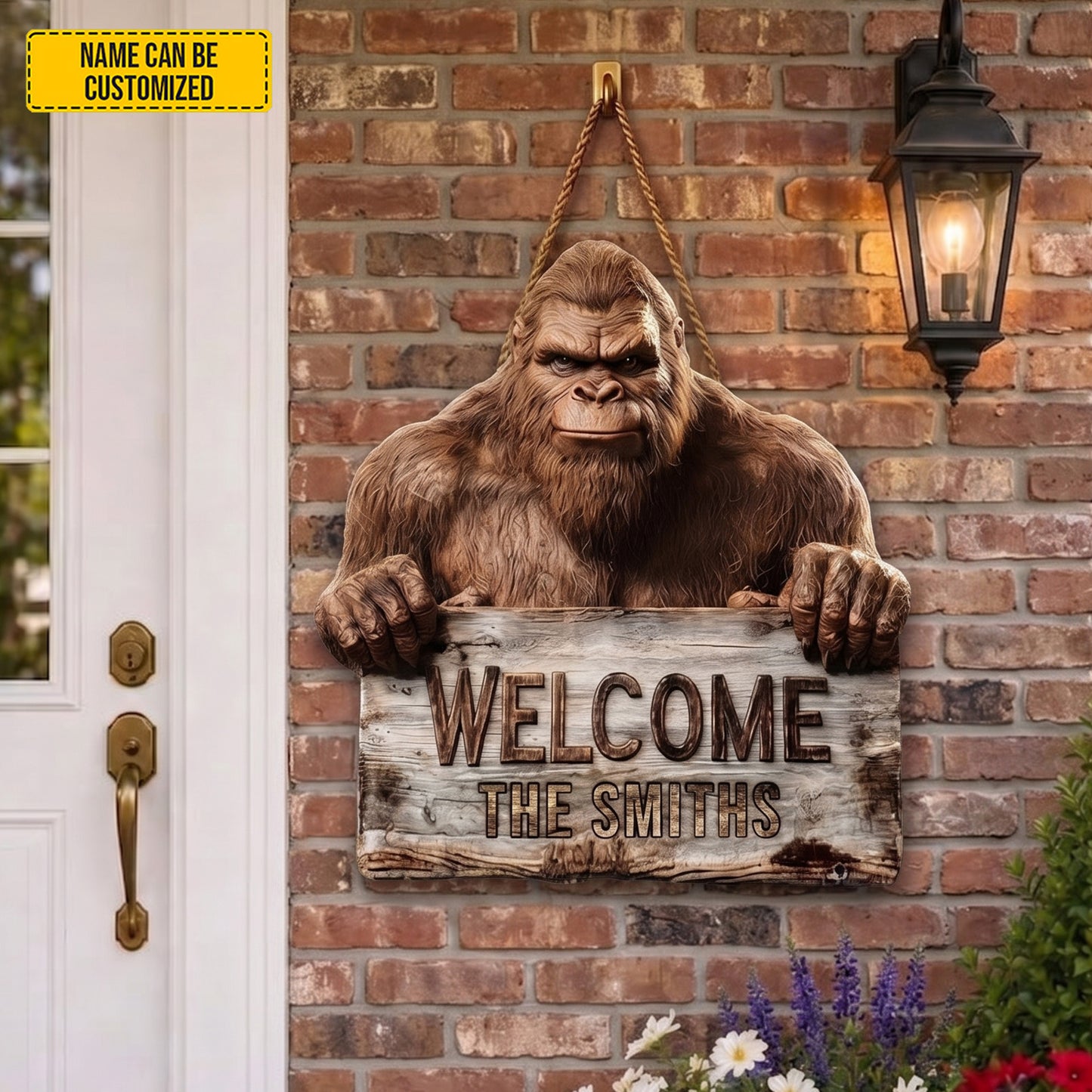 Bigfoot Welcome Rustic Shaped Wood Sign - Personalized Gift For Outdoor Lovers