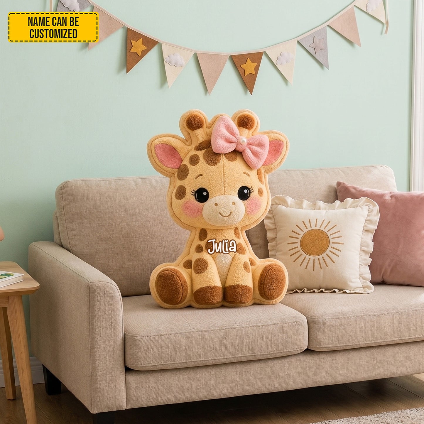 Personalized Cute Giraffe With Bow Pillow
