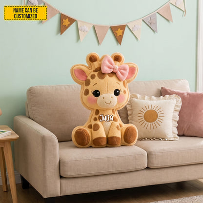 Personalized Cute Giraffe With Bow Pillow