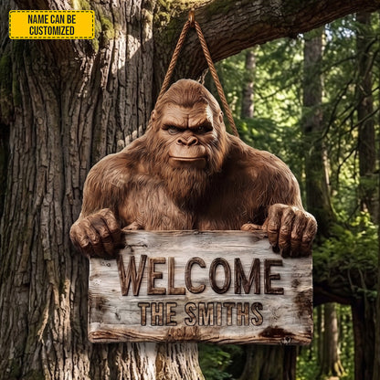Bigfoot Welcome Rustic Shaped Wood Sign - Personalized Gift For Outdoor Lovers