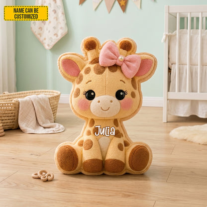 Personalized Cute Giraffe With Bow Pillow