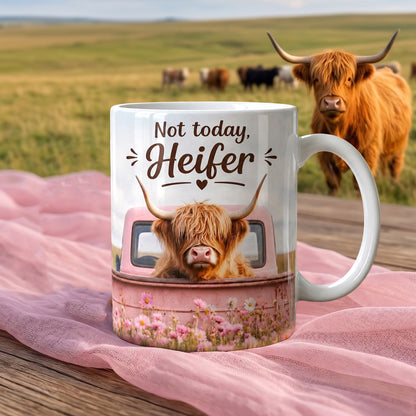 Not Today Heifer – Highland Cow White Mug