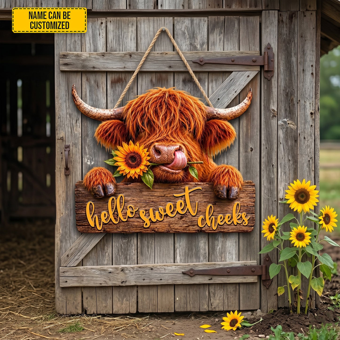 Hello Sweet Checks - Personalized Cow Wooden Sign