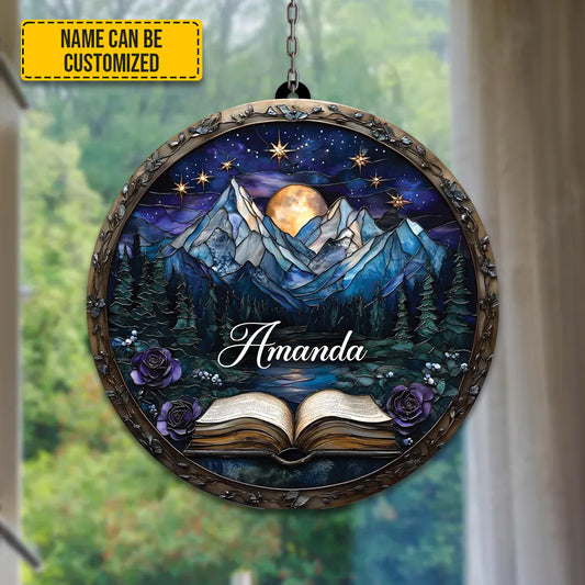 Personalized Fantasy Book Mountain Acrylic Window Hanging Version 1