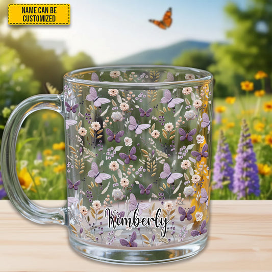 Personalized Butterflies & Flowers Glass Mug