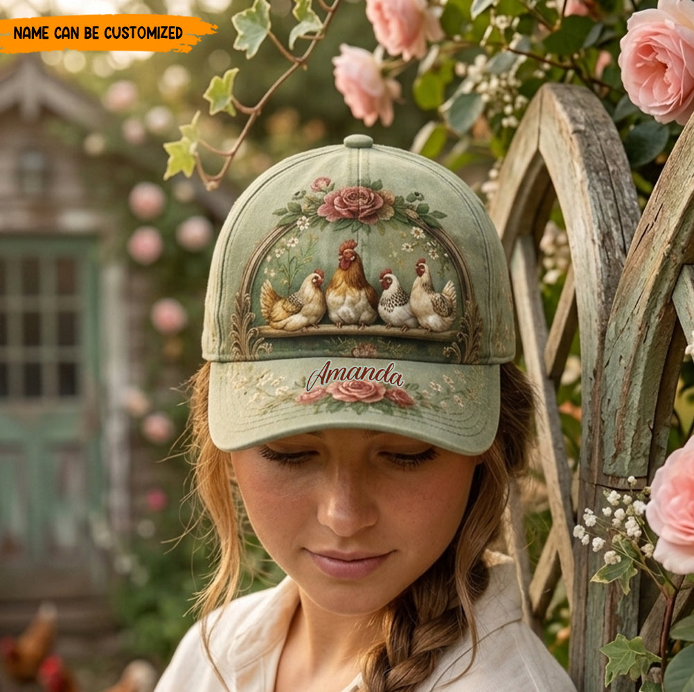 Personalized Chicken Floral Classic Cap
