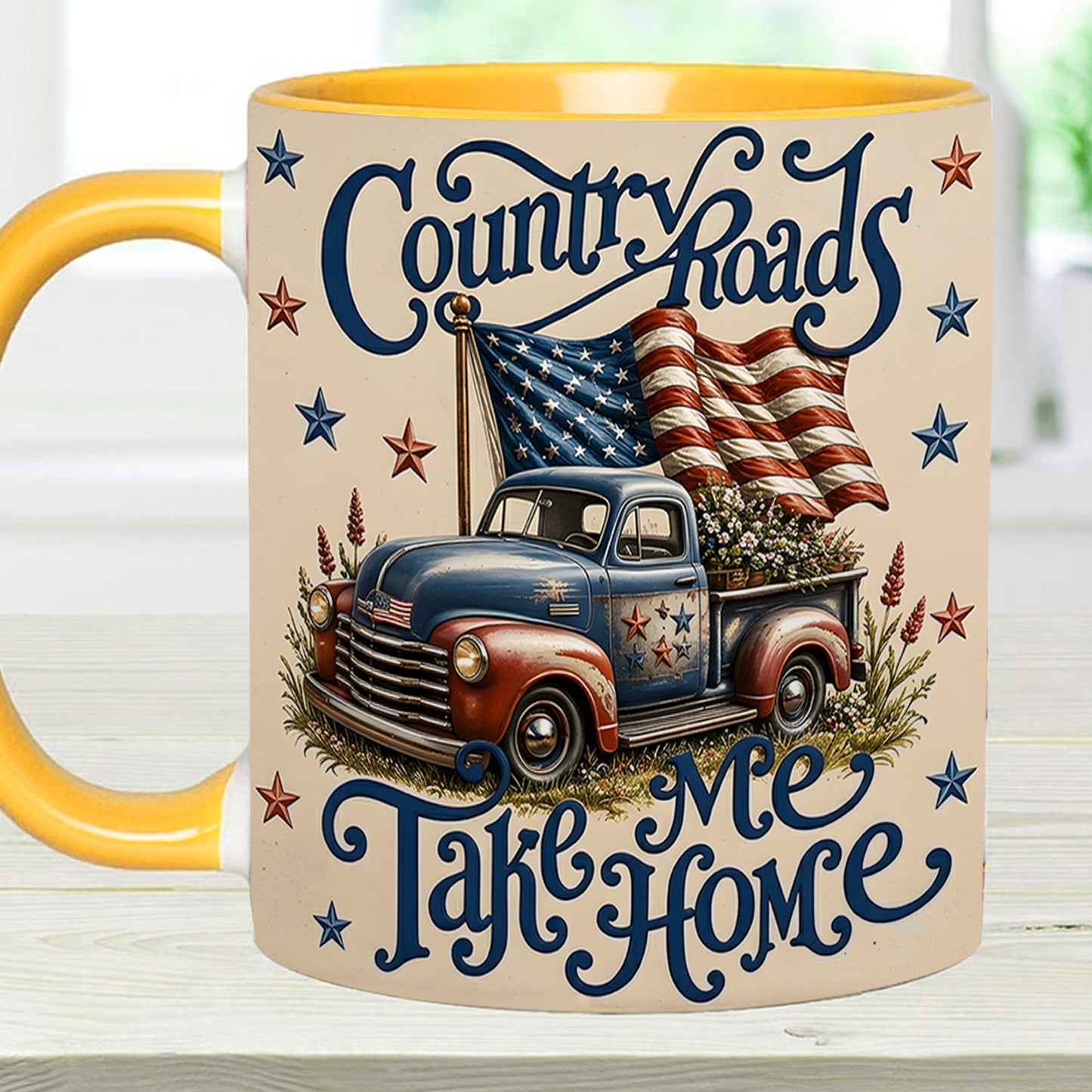 Country Roads Take Me Home – Patriotic Vintage Truck Accent Mug