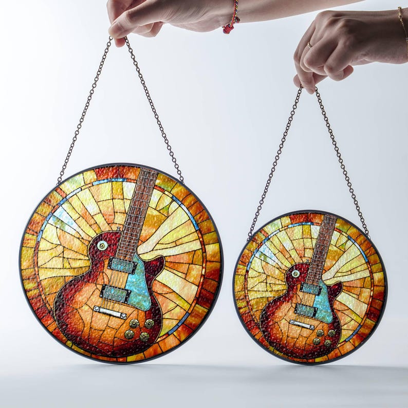 Guitar Stained Glass Sun Catcher Electric Guitar Light Catcher