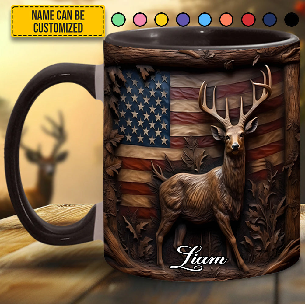 Deer & American Flag - Personalized Deer Accent Mug