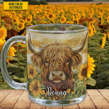 Cow With Sunflowers  - Personalized Cow Glass Mug