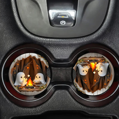Spooky Ghost Campfire Car Coaster