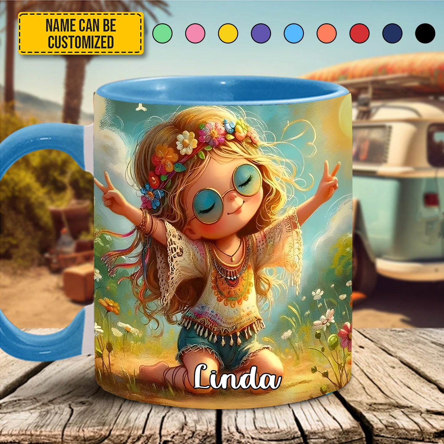 Personalized Hippie Girl Accent Mug