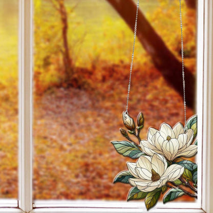 White Magnolia Acrylic Window Hanging
