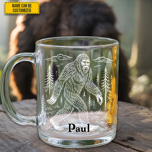 Personalized Bigfoot In Forest Glass Mug