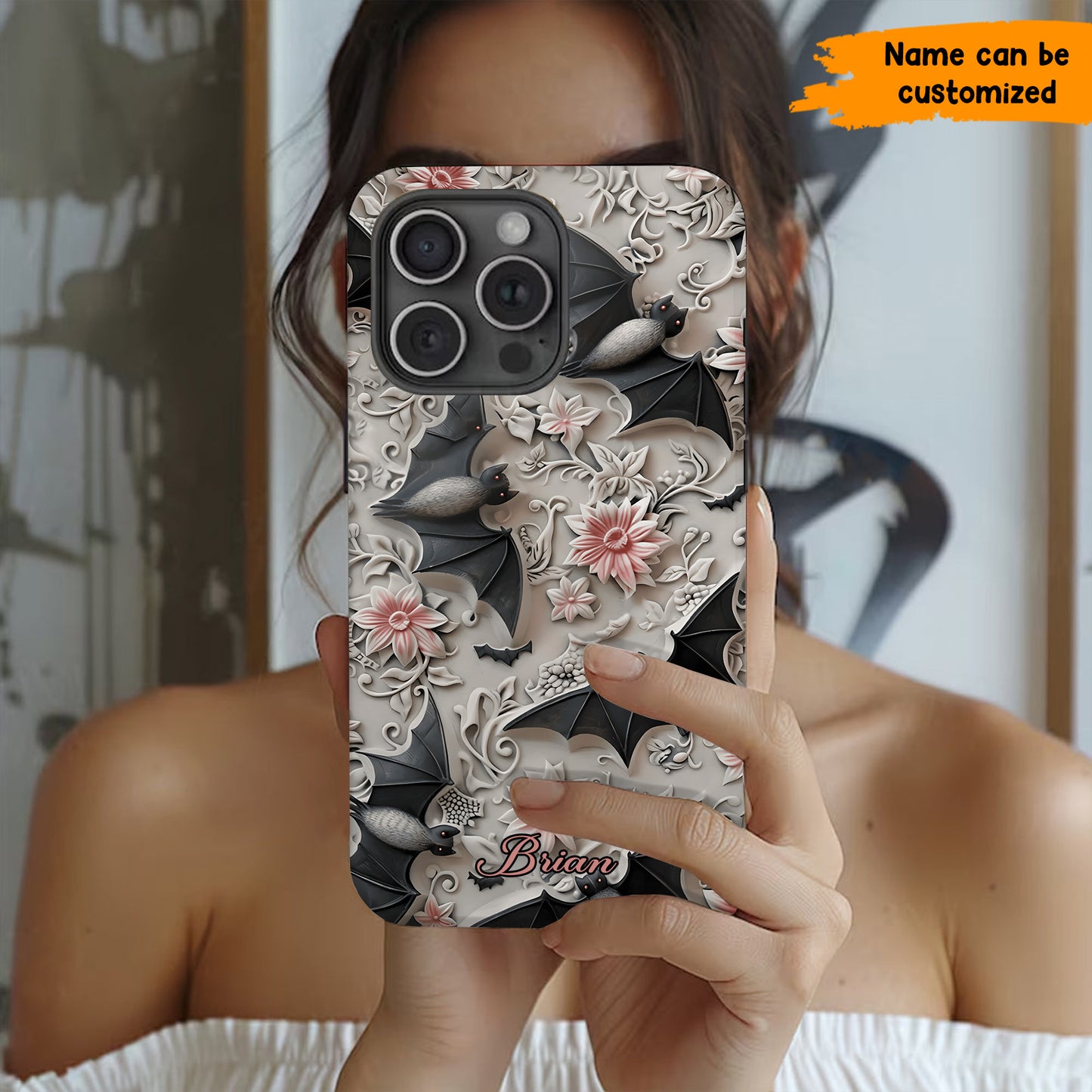 Midnight Garden – Personalized Bat & Floral Phone Case