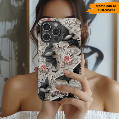 Midnight Garden – Personalized Bat & Floral Phone Case